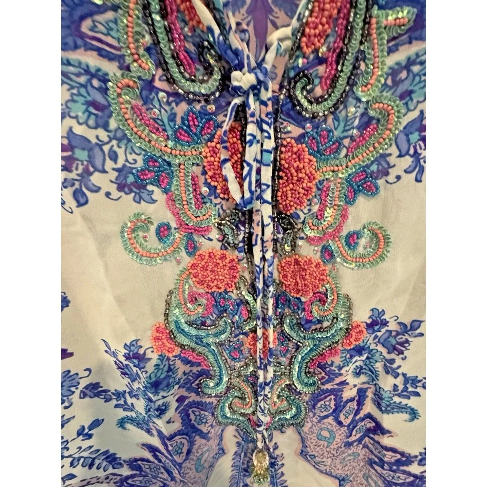 Lucky & Coco Lucky Brand Boho Embroidered Tunic Top Paisley Tassel Beaded Cover - Picture 3 of 8